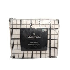 Brooks Brothers Full Sheet Set 100% Cotton Turkish Flannel White Plaid 4pc NEW